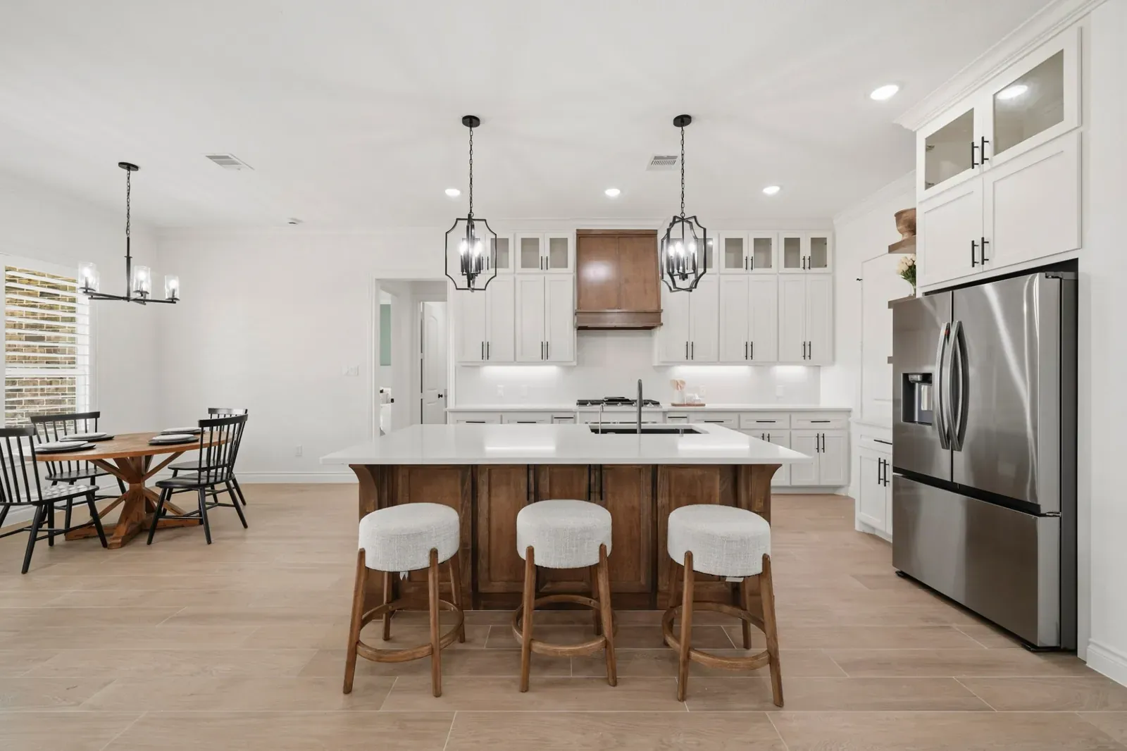 Kitchen island and dining area
