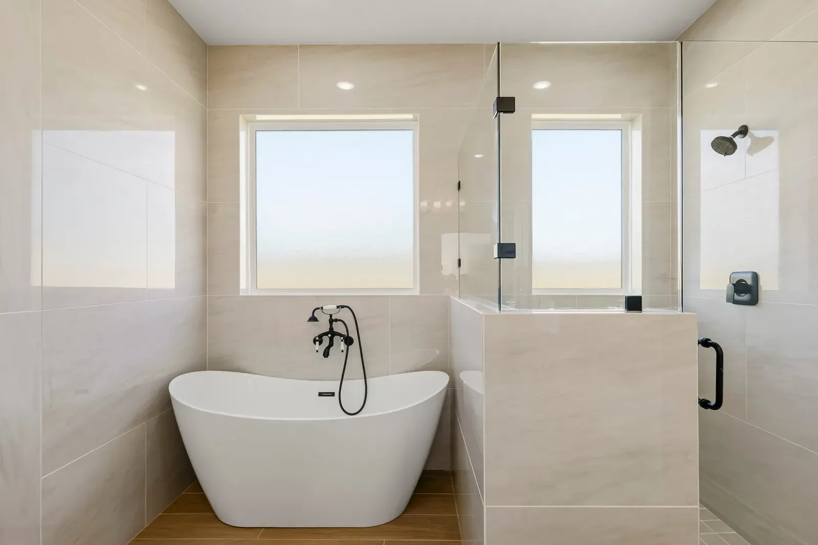 Primary bath with a freestanding tub and walk-in shower